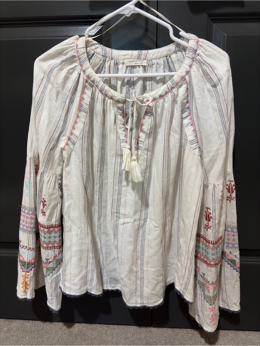 lovestitch Cream Embroidered Peasant Tunic with Multicolor Accents
